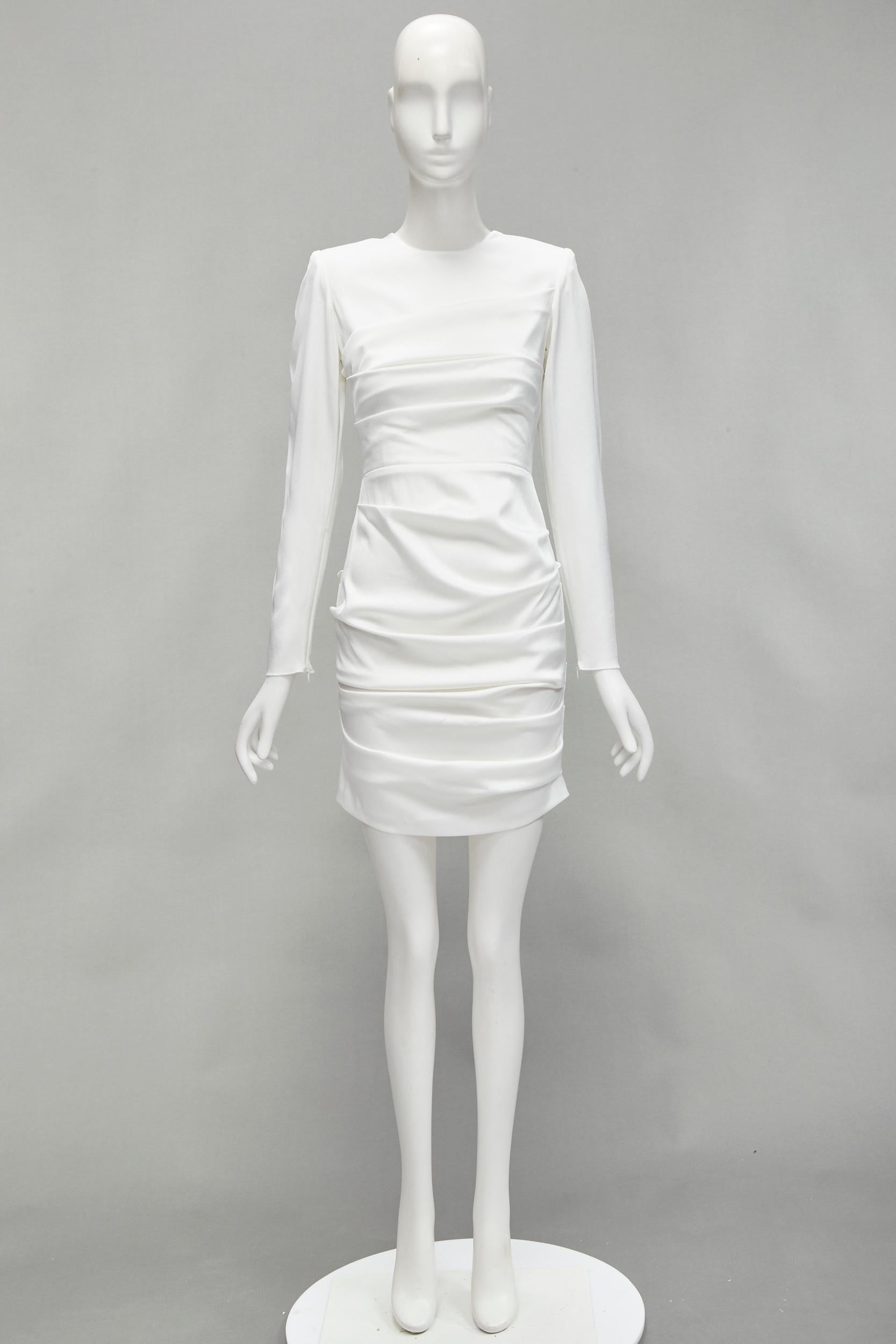 ALEX PERRY Blaze white ruched satin back zip mini cocktail dress UK6 XS For Sale 6