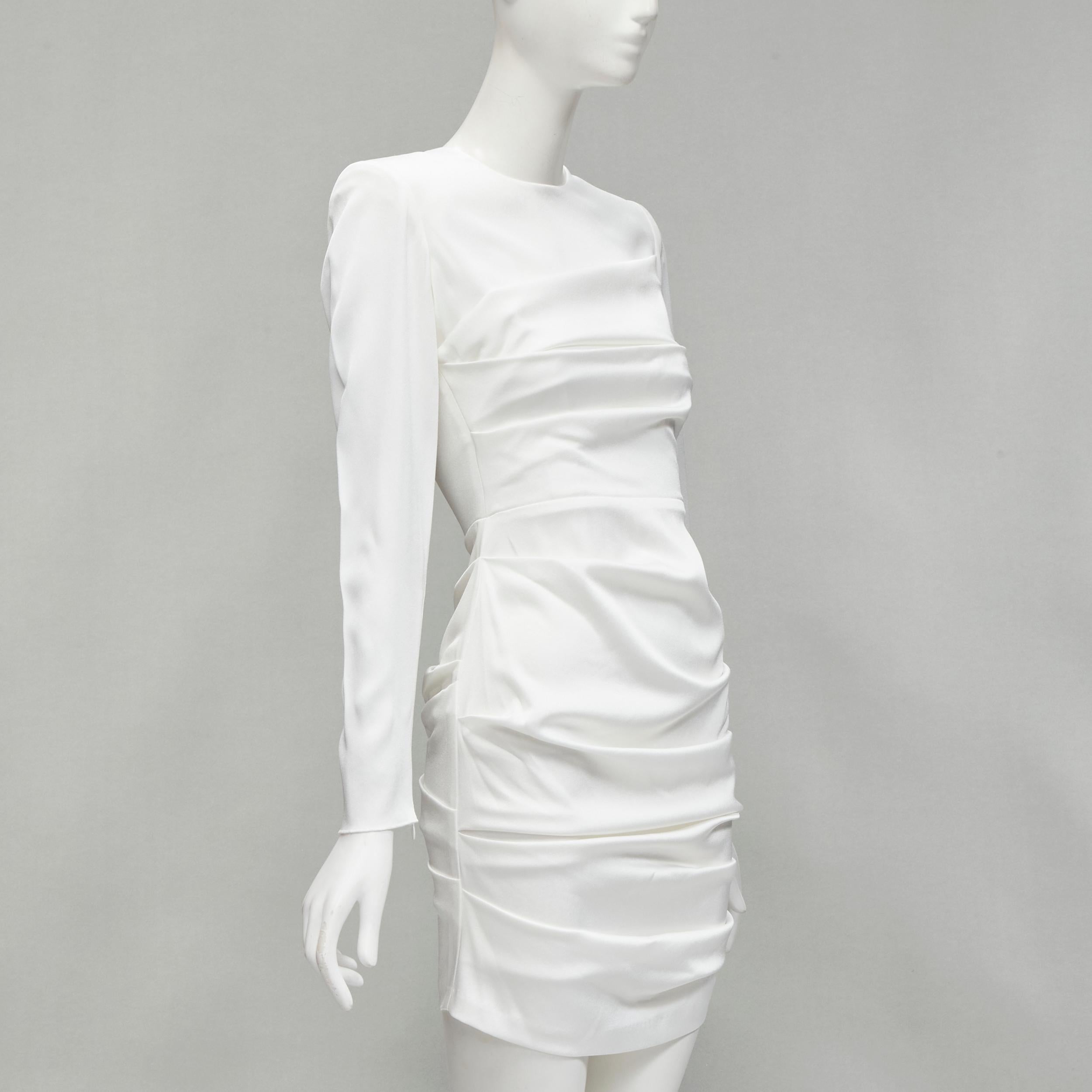 Gray ALEX PERRY Blaze white ruched satin back zip mini cocktail dress UK6 XS For Sale