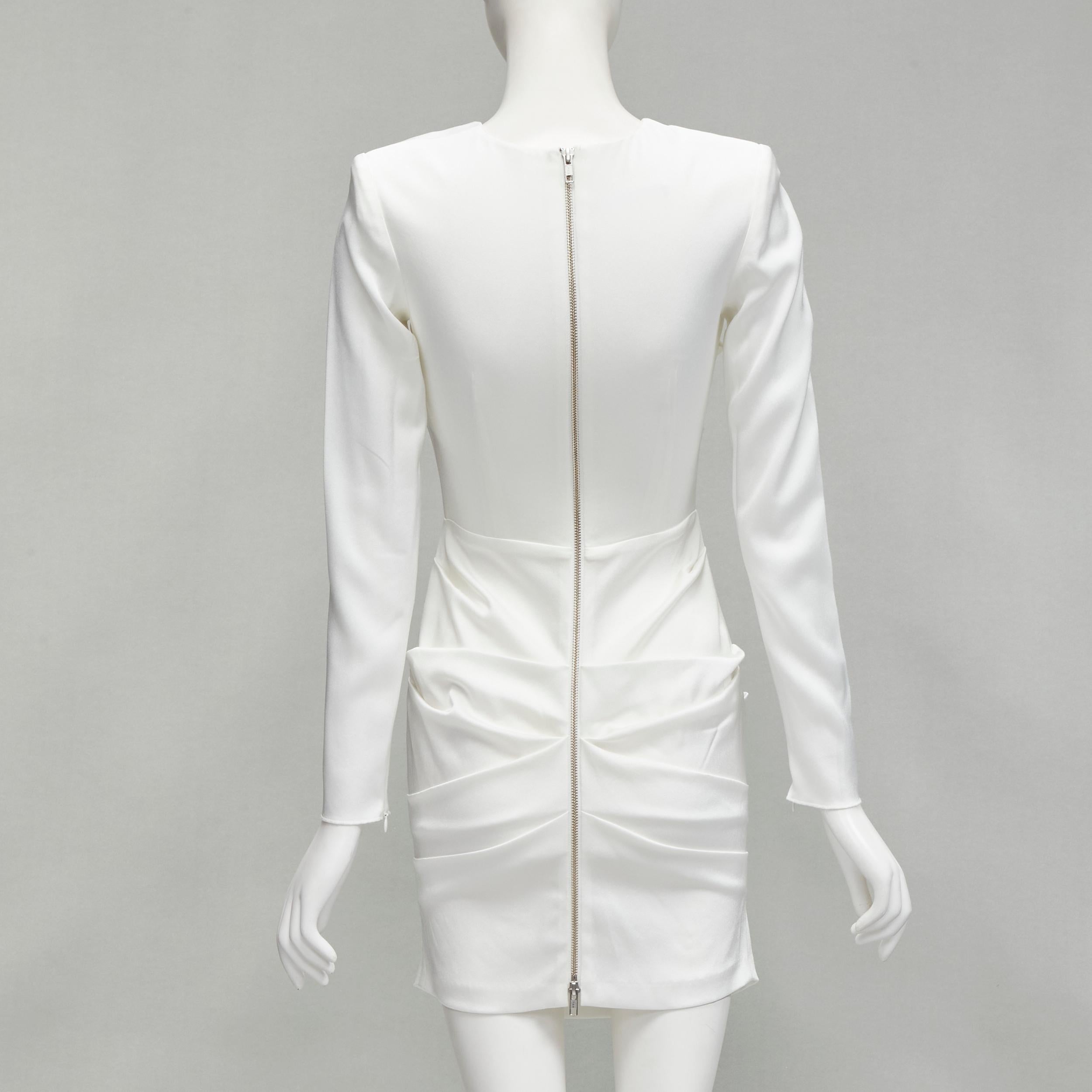 Women's ALEX PERRY Blaze white ruched satin back zip mini cocktail dress UK6 XS For Sale