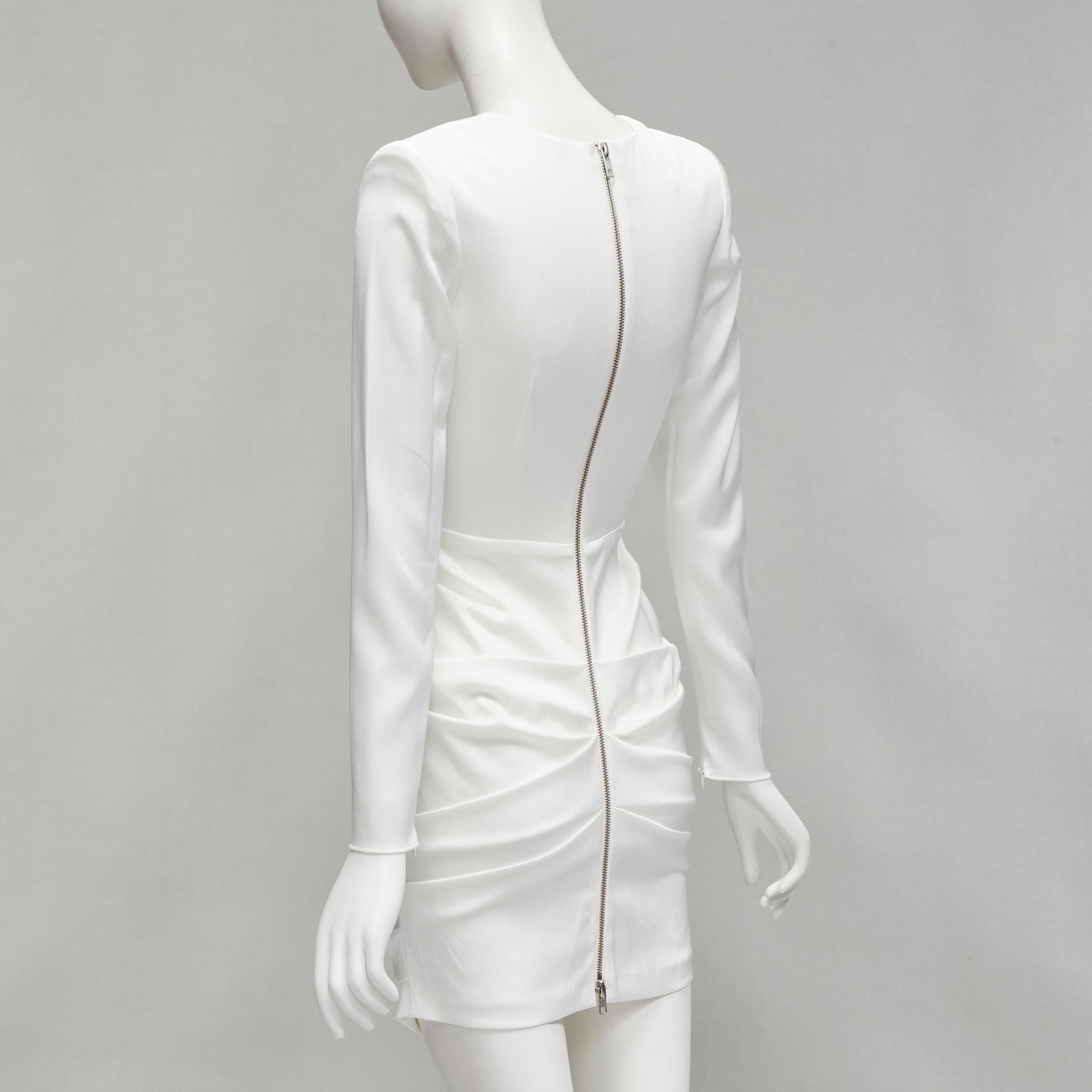 ALEX PERRY Blaze white ruched satin back zip mini cocktail dress UK6 XS For Sale 1