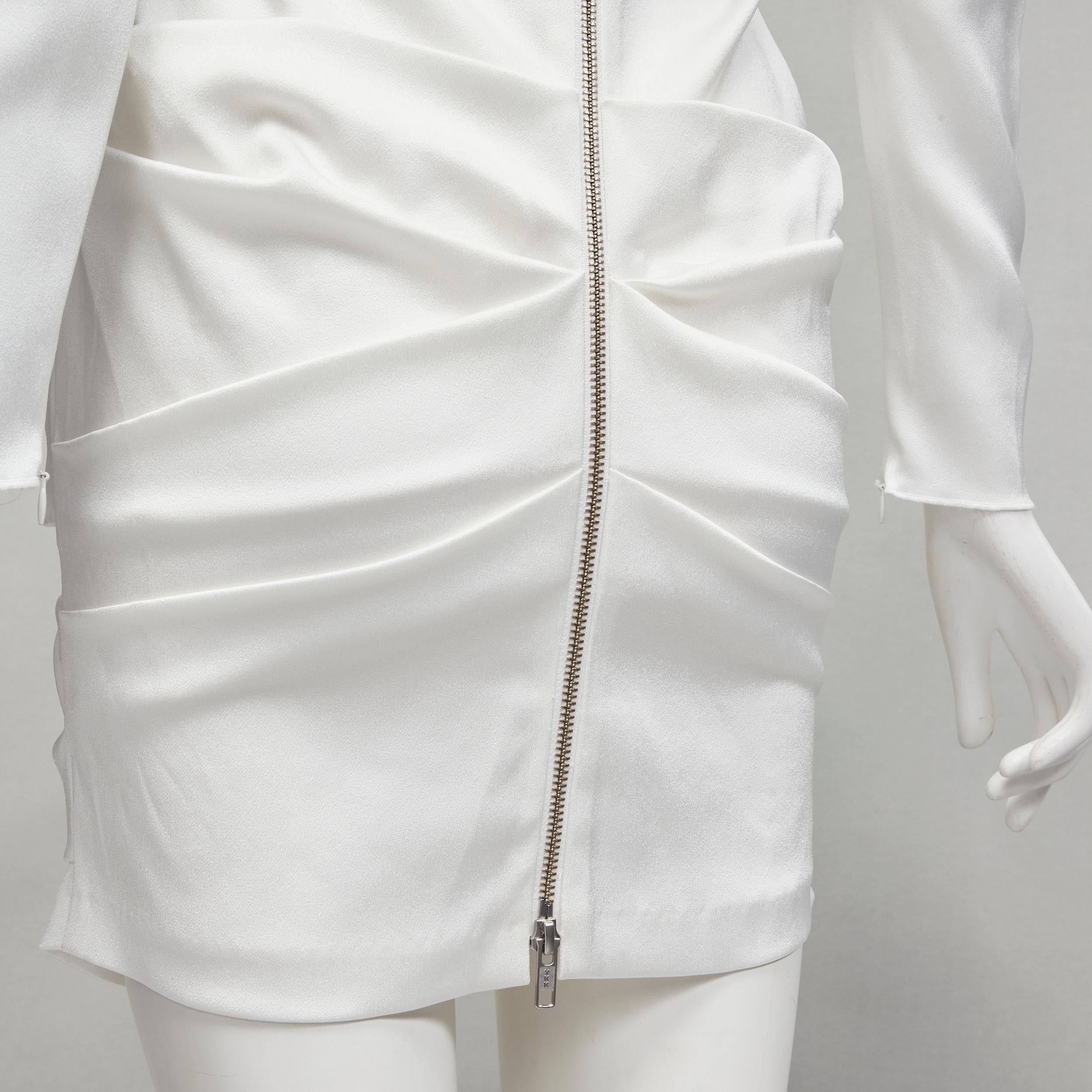 ALEX PERRY Blaze white ruched satin back zip mini cocktail dress UK6 XS For Sale 3