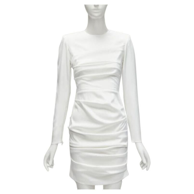ALEX PERRY Blaze white ruched satin back zip mini cocktail dress UK6 XS For Sale