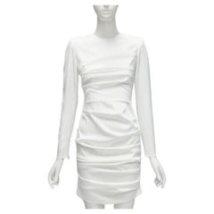 ALEX PERRY - Mini robe de cocktail blanche froncée en satin avec fermeture éclair au dos GB6 XS