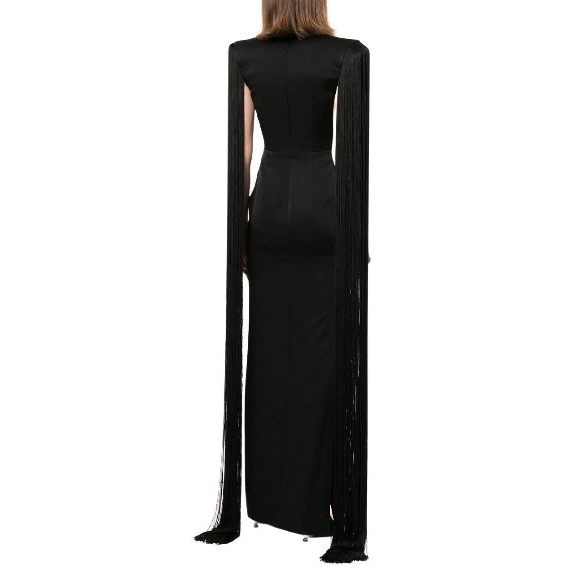 Black Alex Perry Dallas Fringed-Sleeve Gown AU 16 / US 12 For Sale