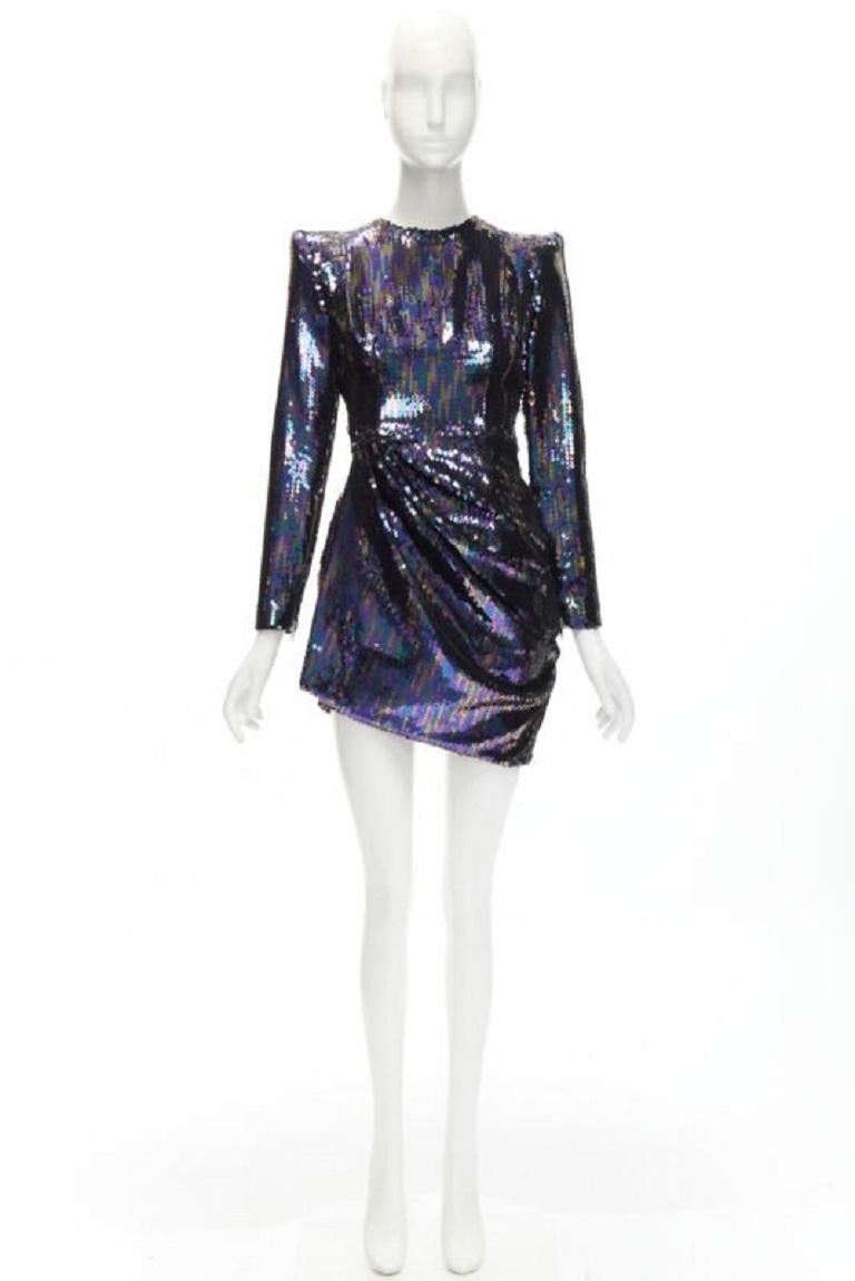 ALEX PERRY Iris lentejuelas azul petróleo hombro padder drapeado mini vestido UK6 S en venta 6