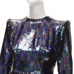 ALEX PERRY Iris petrol blue sequins shoulder padder draped mini dress UK6 S