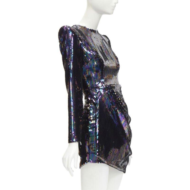 ALEX PERRY Iris lentejuelas azul petróleo hombro padder drapeado mini vestido UK6 S Negro en venta