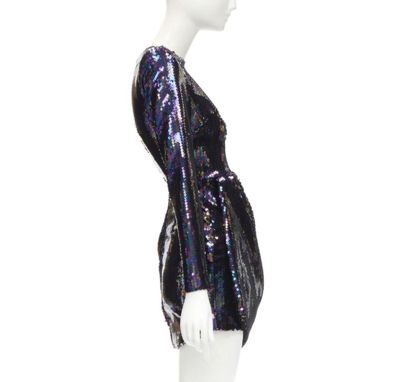 Black ALEX PERRY Iris petrol blue sequins shoulder padder draped mini dress UK6 S For Sale