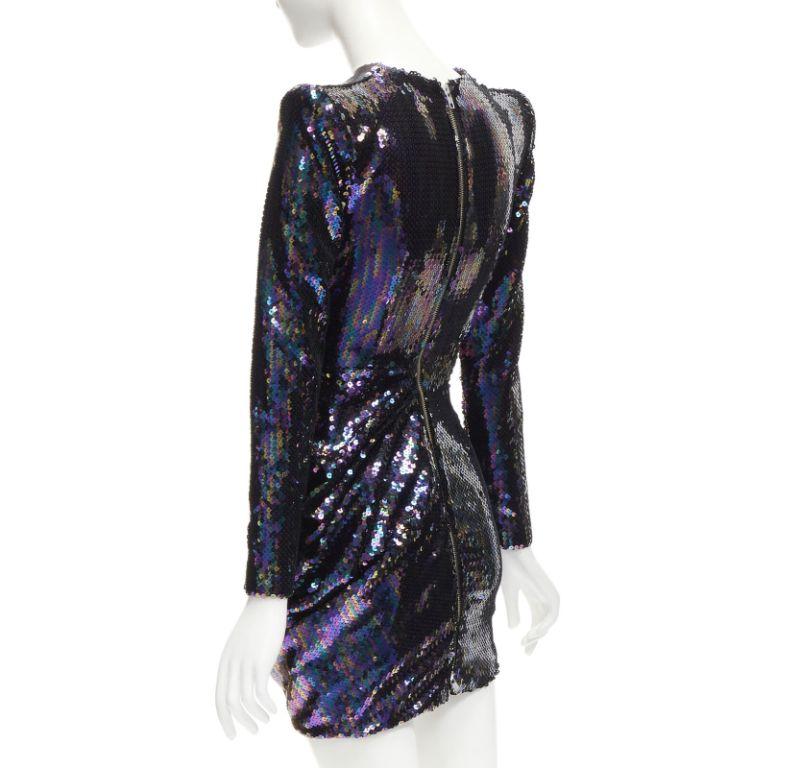 Women's ALEX PERRY Iris petrol blue sequins shoulder padder draped mini dress UK6 S For Sale