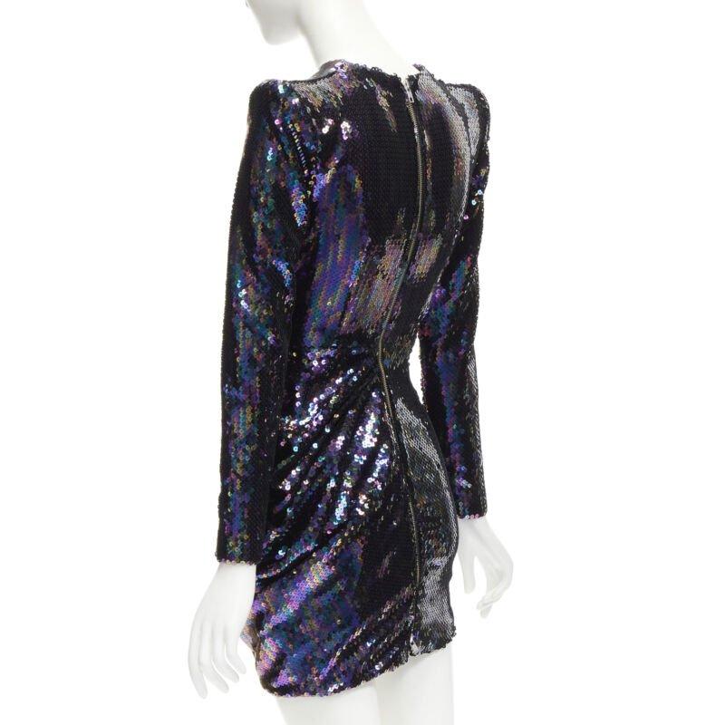 ALEX PERRY Iris lentejuelas azul petróleo hombro padder drapeado mini vestido UK6 S en venta 1