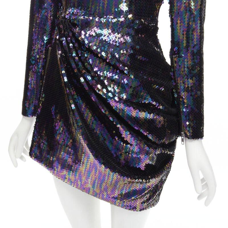 ALEX PERRY Iris lentejuelas azul petróleo hombro padder drapeado mini vestido UK6 S en venta 2