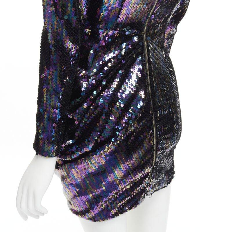 ALEX PERRY Iris lentejuelas azul petróleo hombro padder drapeado mini vestido UK6 S en venta 3