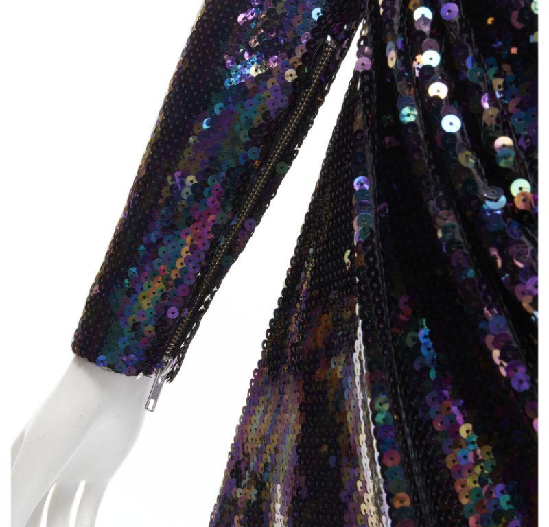 ALEX PERRY Iris petrol blue sequins shoulder padder draped mini dress UK6 S For Sale 3