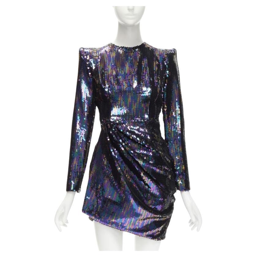 ALEX PERRY Iris lentejuelas azul petróleo hombro padder drapeado mini vestido UK6 S en venta