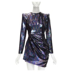 ALEX PERRY Iris, mini abito drappeggiato con paillettes blu petrolio UK6 S
