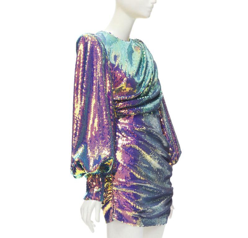 ALEX PERRY Jackson iridescent sequins puff sleeve wrap mini dress UK6 XS In Excellent Condition In Hong Kong, NT