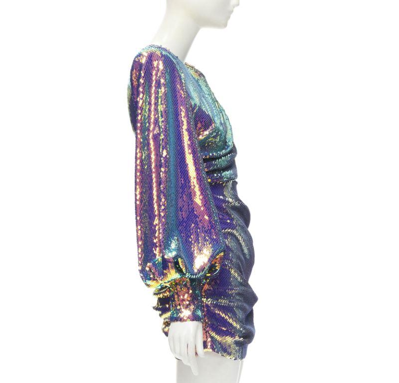 Women's ALEX PERRY Jackson iridescent sequins puff sleeve wrap mini dress UK6 XS