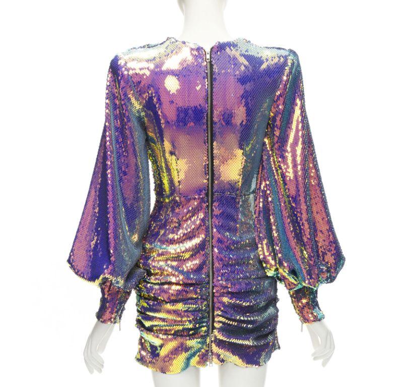 ALEX PERRY Jackson iridescent sequins puff sleeve wrap mini dress UK6 XS 1