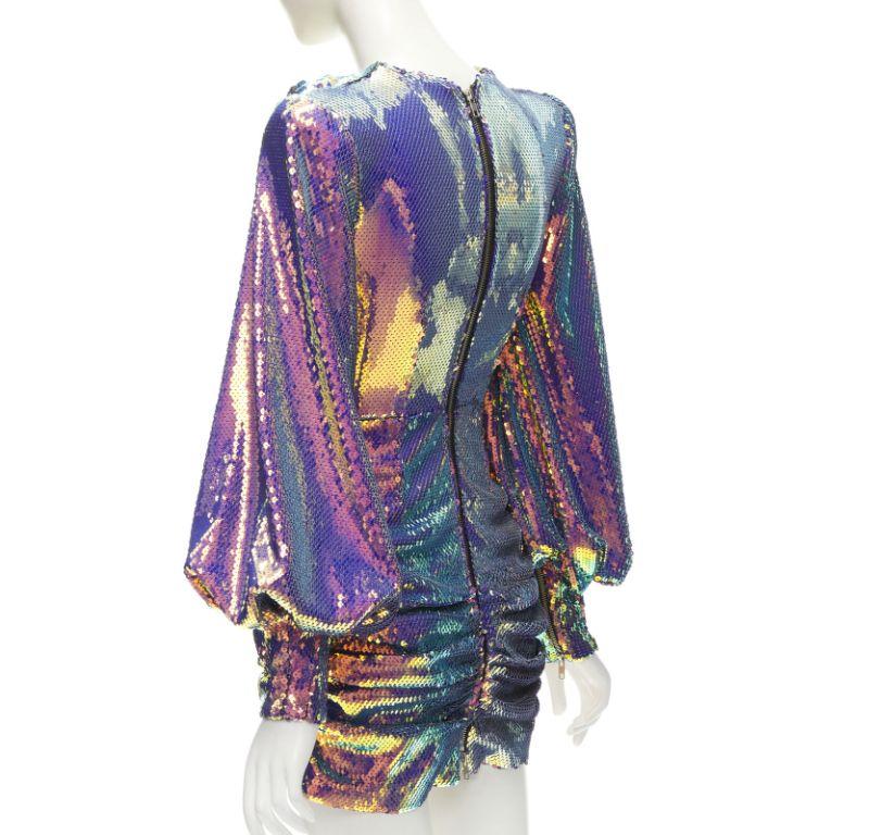 ALEX PERRY Jackson iridescent sequins puff sleeve wrap mini dress UK6 XS 2