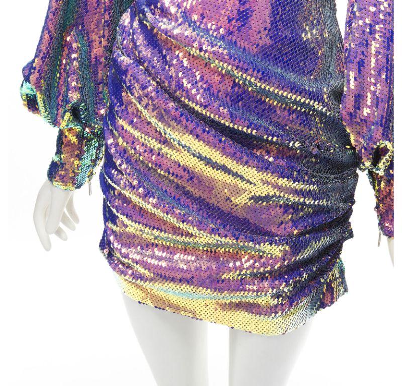 ALEX PERRY Jackson iridescent sequins puff sleeve wrap mini dress UK6 XS 3