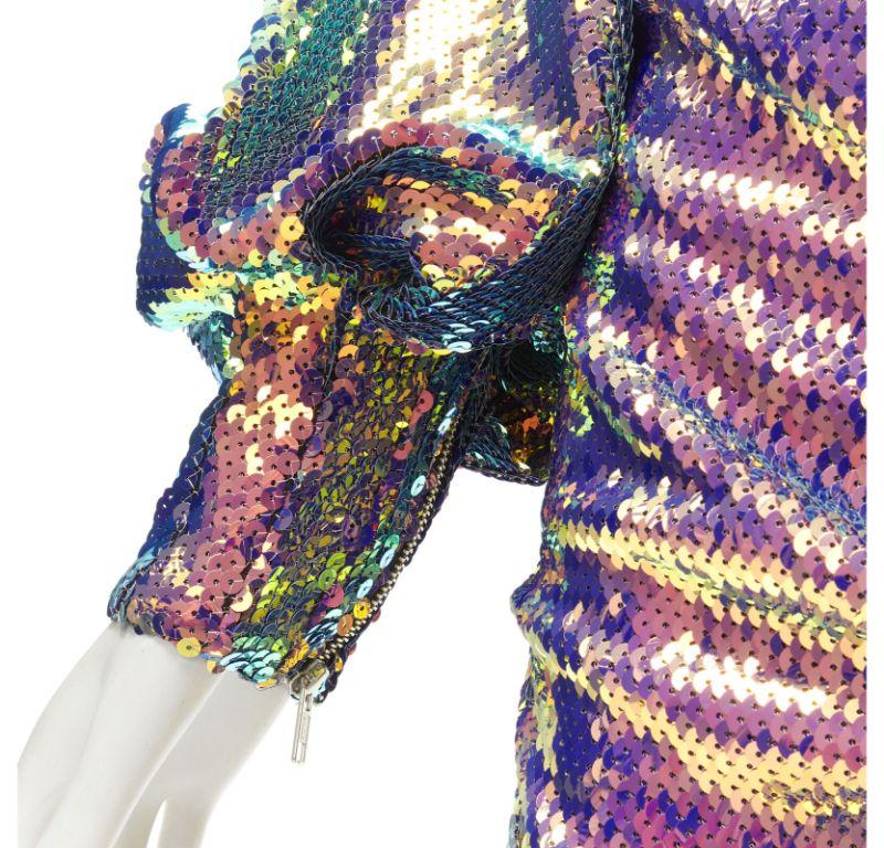 ALEX PERRY Jackson iridescent sequins puff sleeve wrap mini dress UK6 XS 4