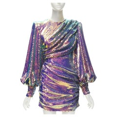 ALEX PERRY Jackson iridescent sequins puff sleeve wrap mini dress UK6 XS