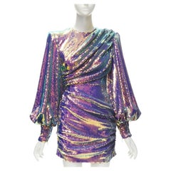 ALEX PERRY Jackson, mini abito con maniche a sbuffo e paillettes iridescenti UK6 XS