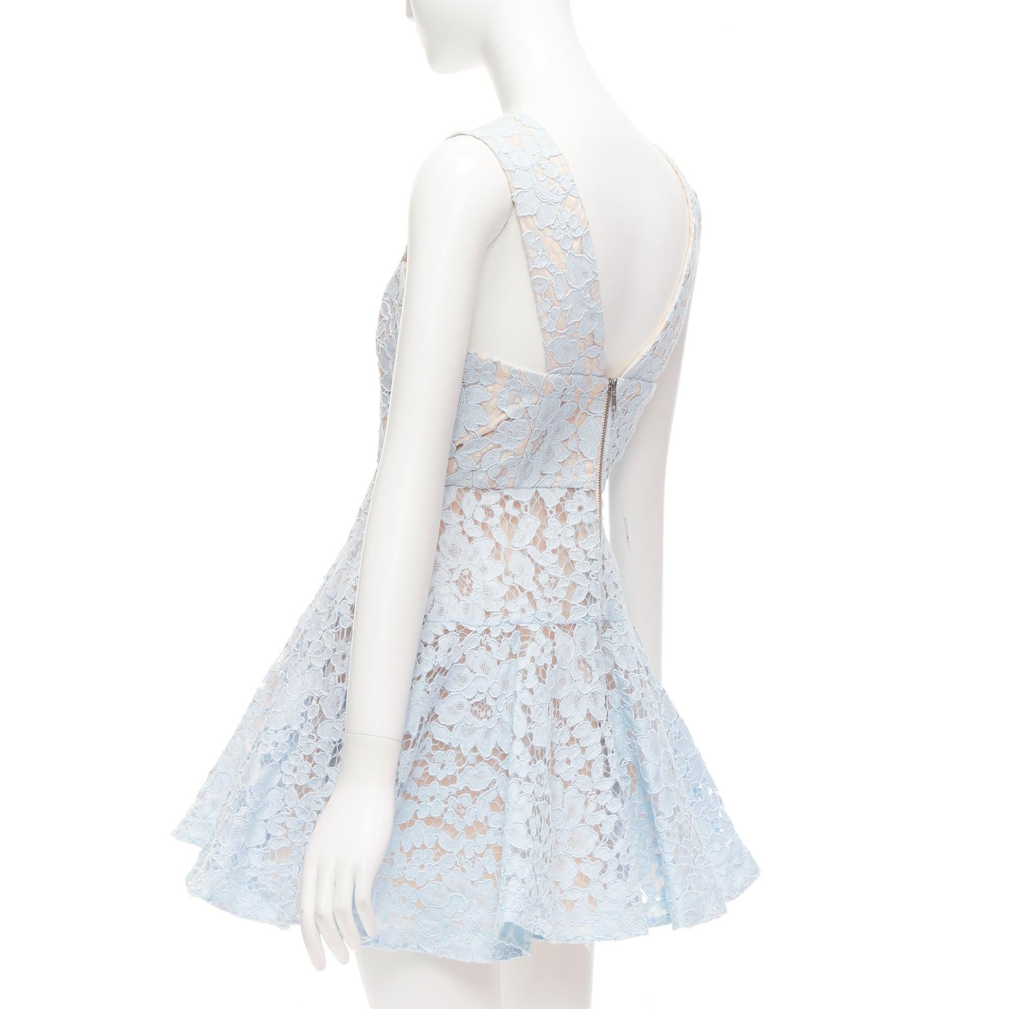 ALEX PERRY Kea powder blue lace full tulle fit flared dress UK8 S For Sale 1