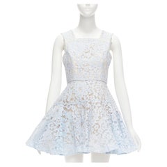 ALEX PERRY Kea powder blue lace full tulle fit flared dress UK8 S