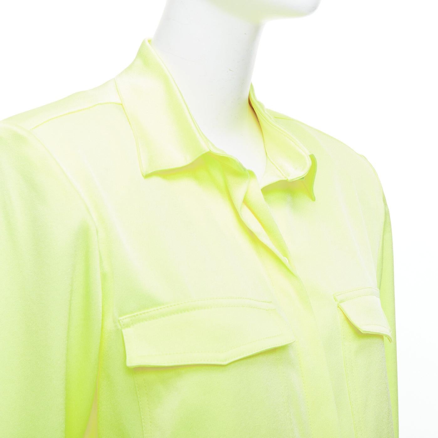 ALEX PERRY neon yellow padded shoulder button down overshirt UK8 S in vendita 2