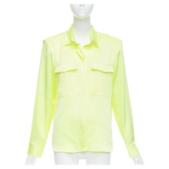 ALEX PERRY neon yellow padded shoulder button down overshirt UK8 S