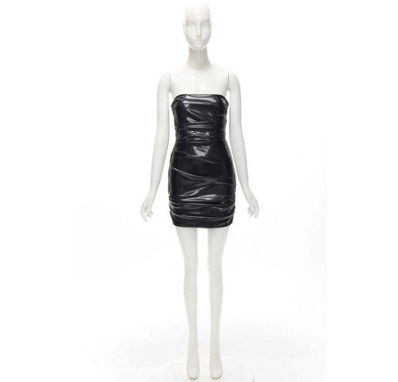 ALEX PERRY Runway Deacon black vinyl latek ruched strapless dress UK6 XS 6
