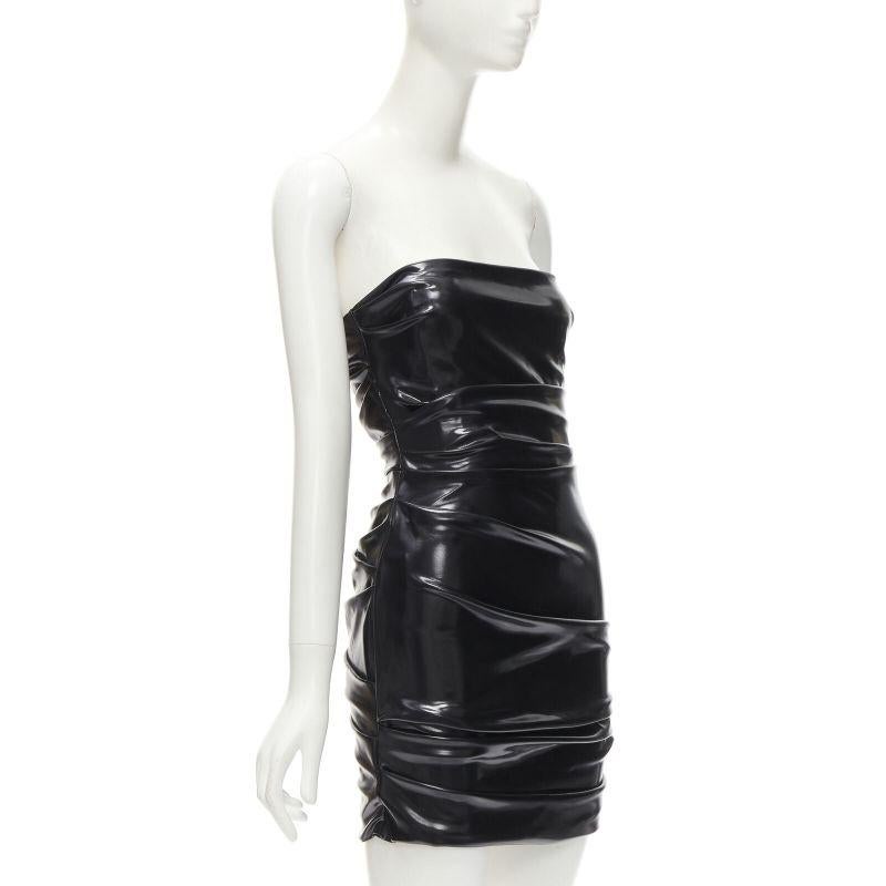 ALEX PERRY Runway Deacon black vinyl latek ruched strapless dress UK6 XS In Excellent Condition In Hong Kong, NT