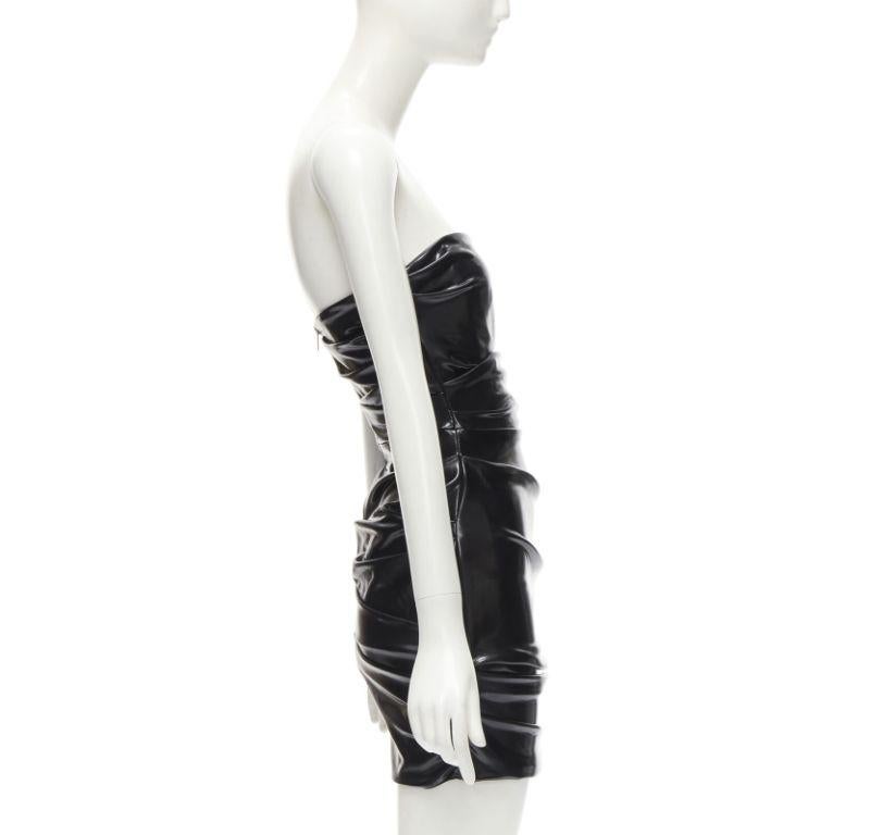 Women's ALEX PERRY Runway Deacon black vinyl latek ruched strapless dress UK6 XS