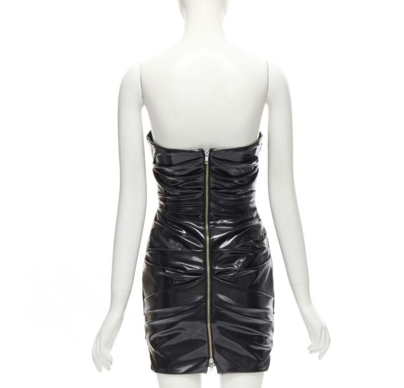 ALEX PERRY Runway Deacon black vinyl latek ruched strapless dress UK6 XS 1