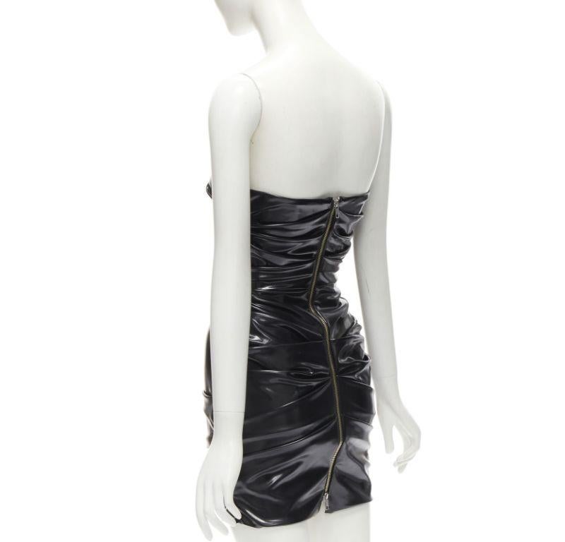 ALEX PERRY Runway Deacon black vinyl latek ruched strapless dress UK6 XS 2