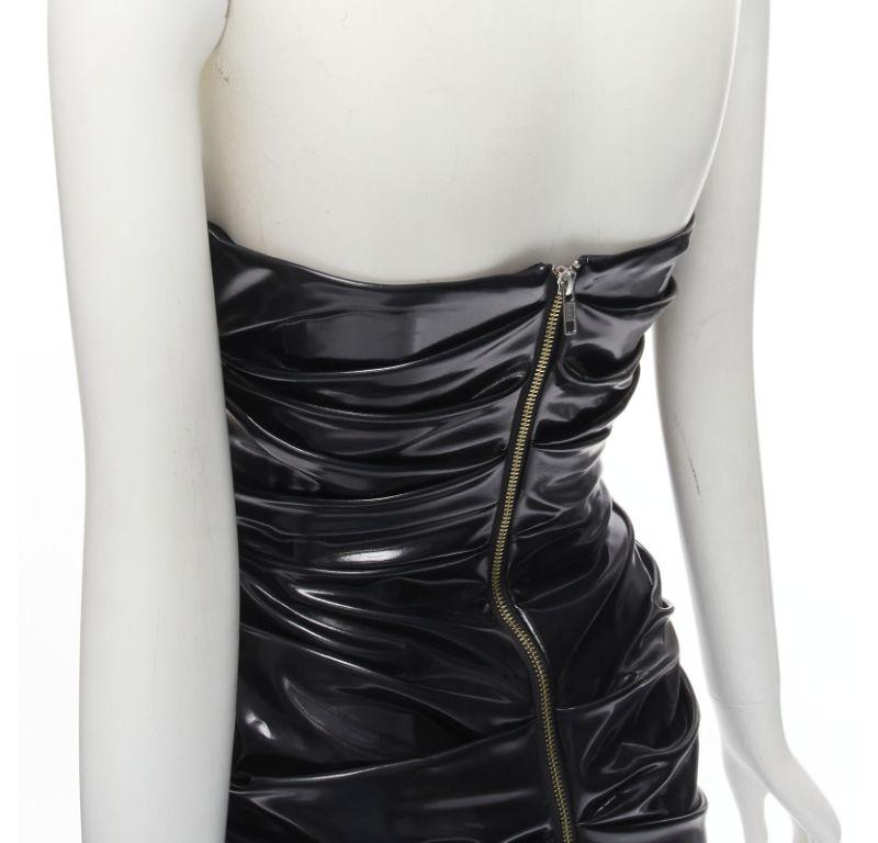 ALEX PERRY Runway Deacon black vinyl latek ruched strapless dress UK6 XS 4