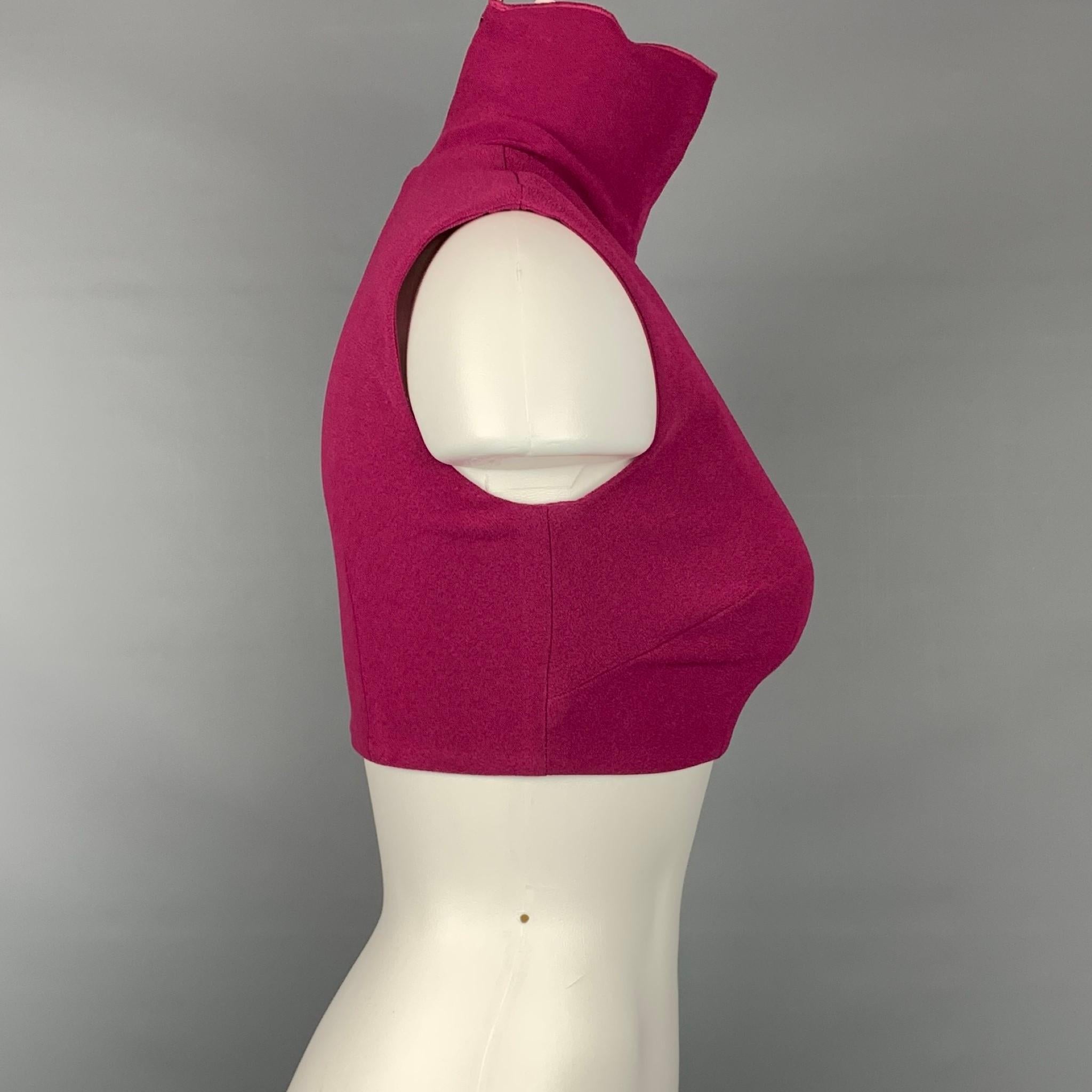 ALEX PERRY top comes in a raspberry stretch crepe featuring a high turtleneck, cropped, and a back zipper closure. 

Very Good Pre-Owned Condition.
Marked: 6
Original Retail Price: $800.00

Measurements:

Shoulder: 13.5 in.
Bust: 32 in.
Length: 12
