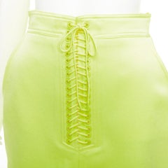 ALEX PERRY Spence neon yellow satin lace up rounded mini skirt UK6 XS