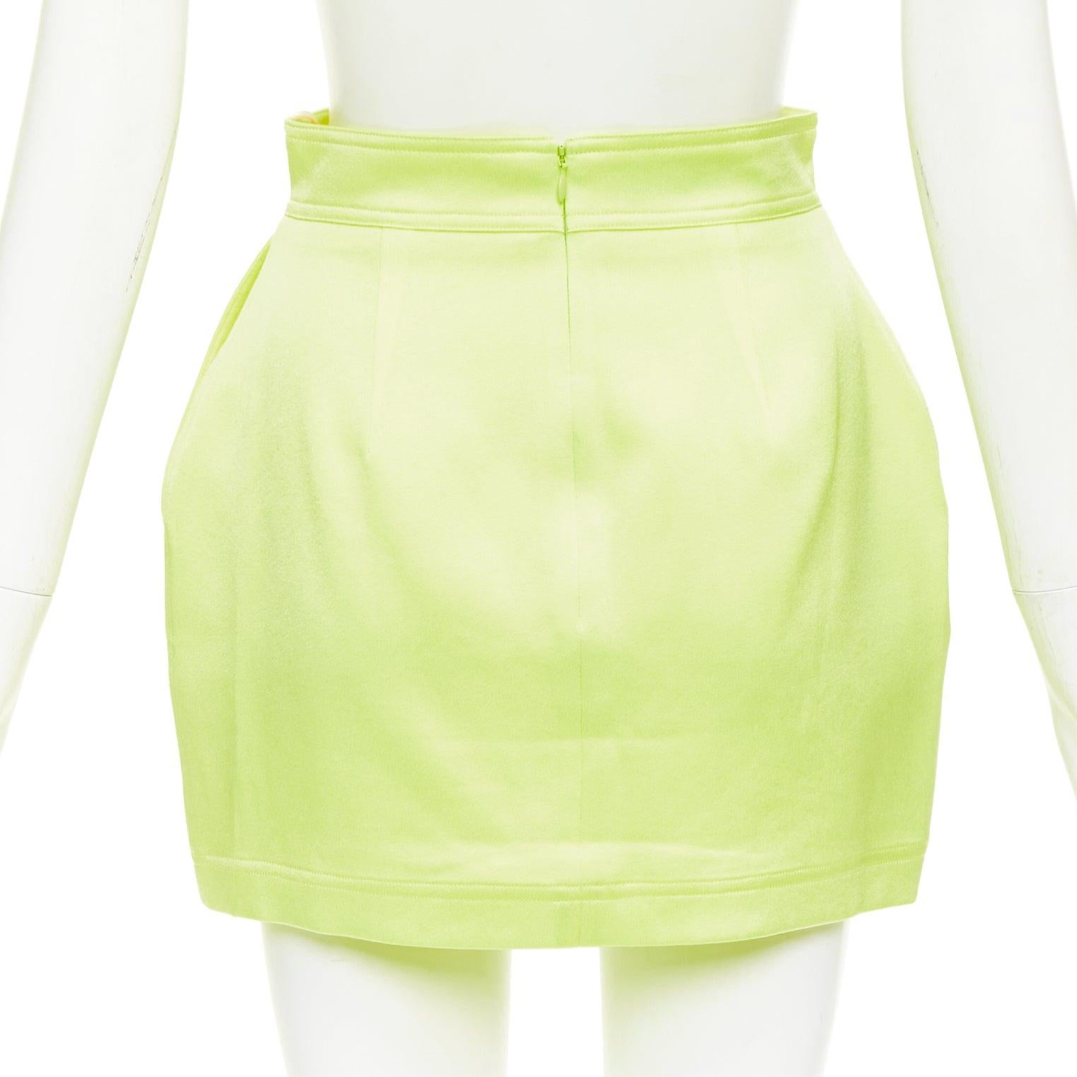 Women's ALEX PERRY Spence neon yellow satin lace up rounded mini skirt UK6 XS For Sale