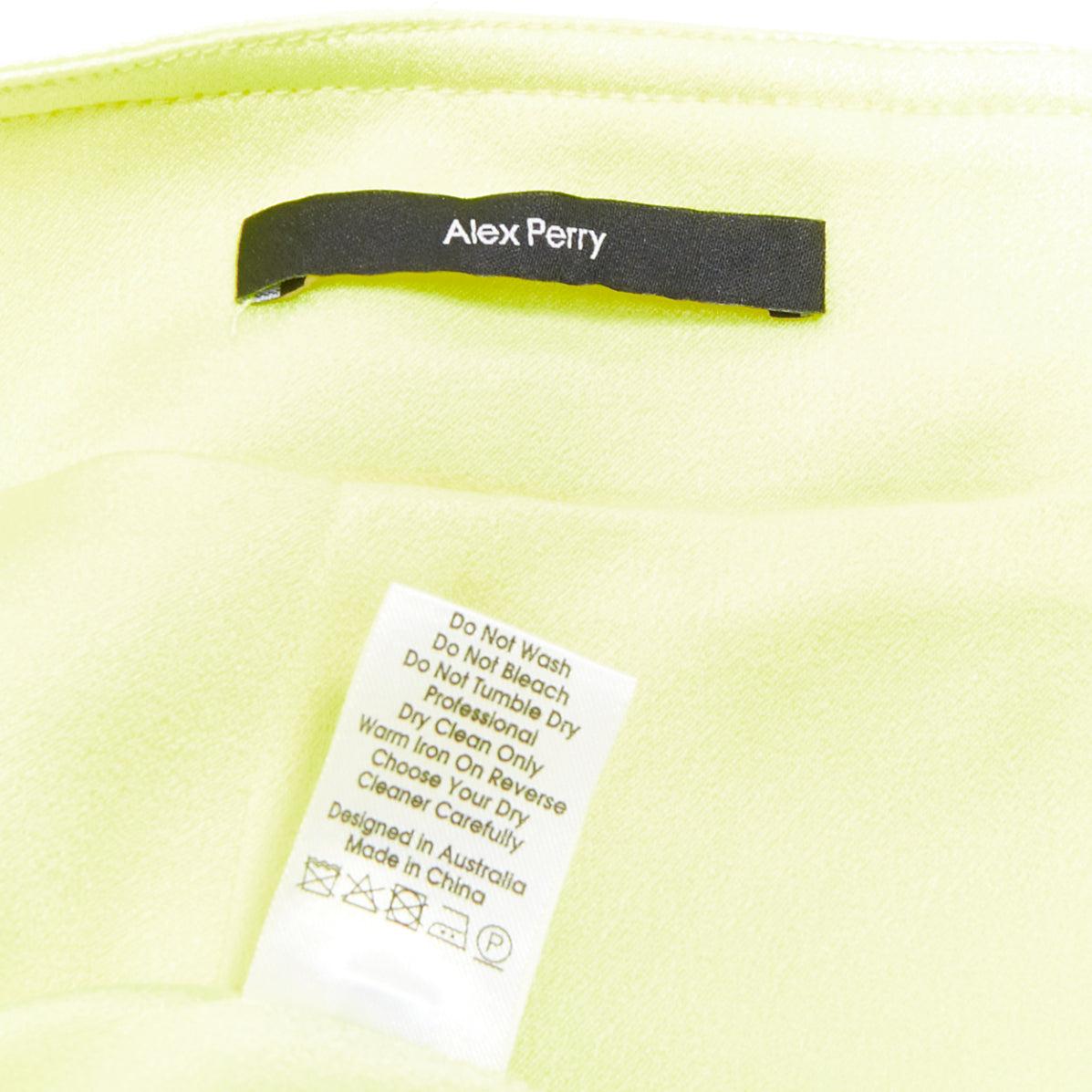 ALEX PERRY Spence neon yellow satin lace up rounded mini skirt UK6 XS For Sale 3