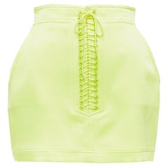 ALEX PERRY Spence neon yellow satin lace up rounded mini skirt UK6 XS