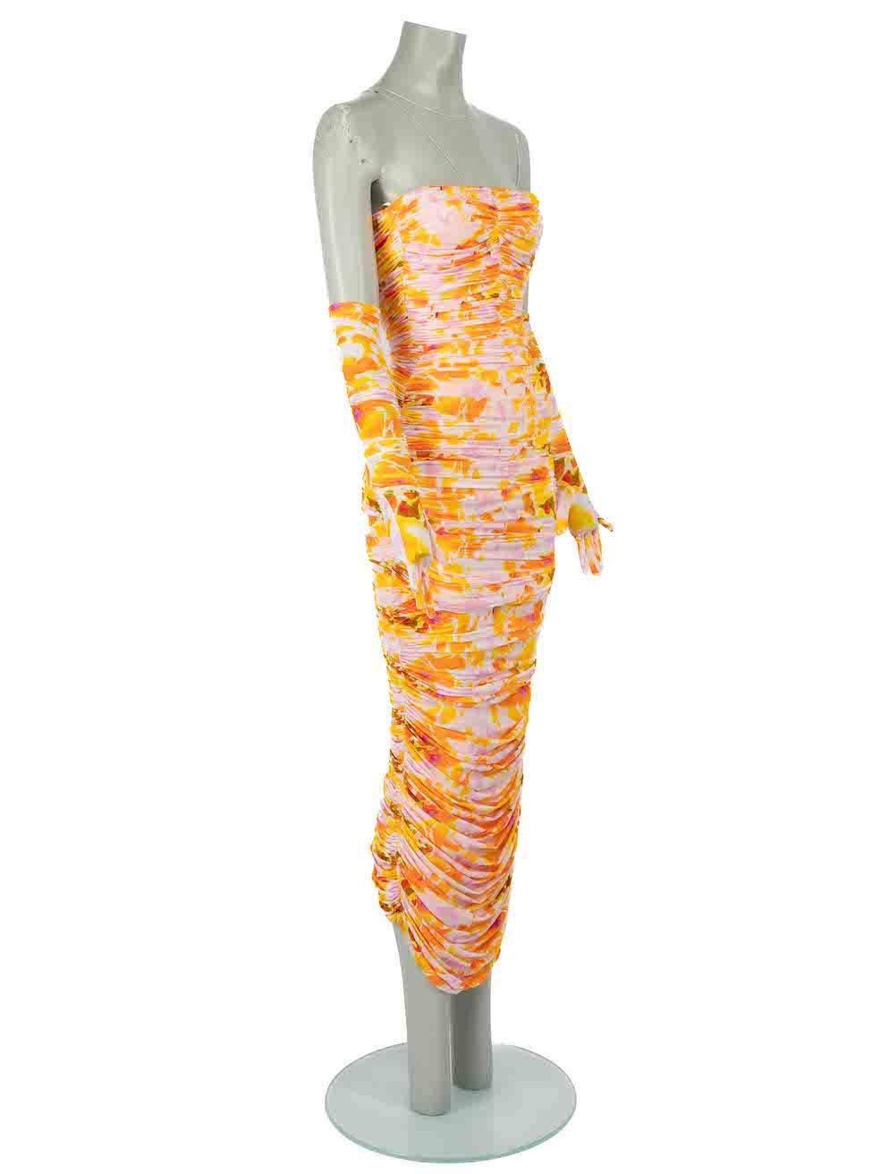 CONDITION is Never worn, with tags. No visible wear to dress is evident on this new Alex Perry designer resale item.
 
 Details
 Parton
 Multicolour
 Synthetic
 Dress with gloves
 Tie dye pattern
 Strapless
 Ruched
 Figure hugging fit
 Midi
 Boned