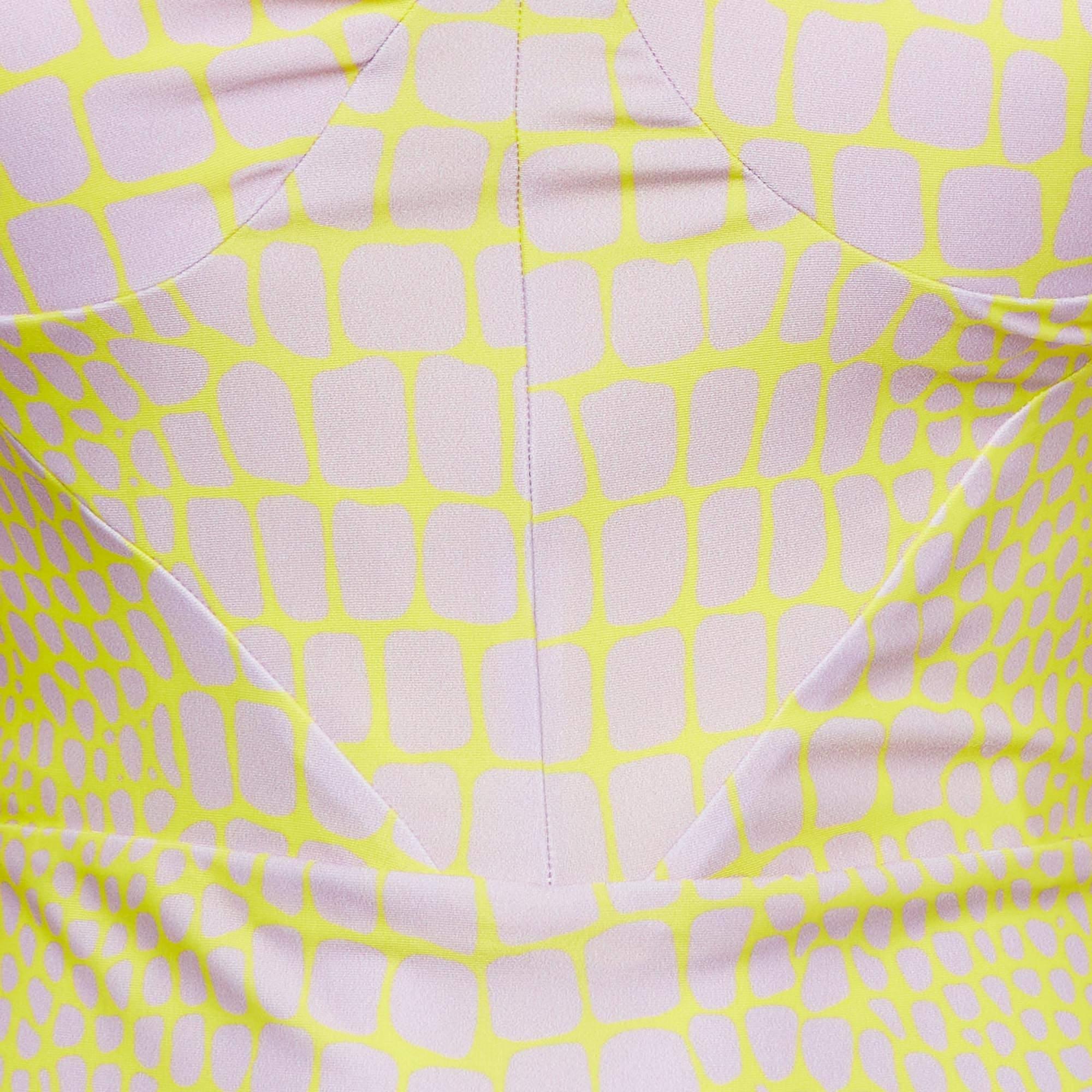 Alex Perry Yellow/Lilac Croc Print Jersey Midi Dress L In New Condition For Sale In Dubai, Al Qouz 2