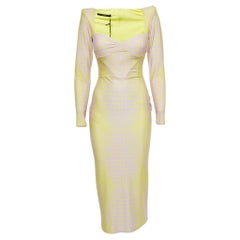 Alex Perry Yellow/Lilac Croc Print Jersey Midi Dress L