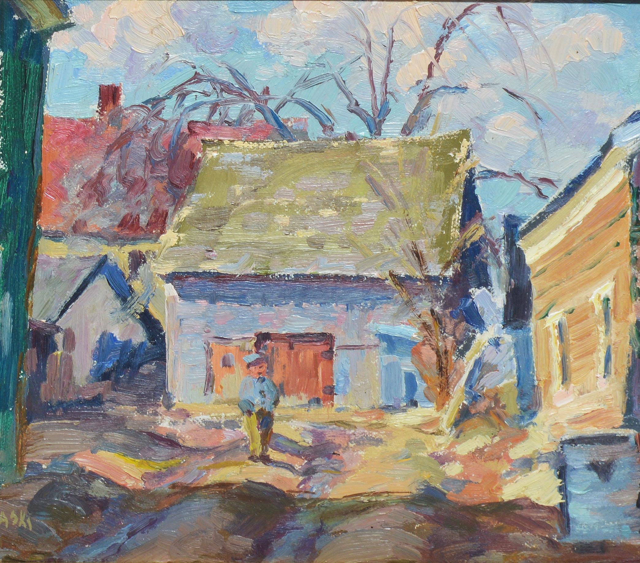 American Impressionist New England Town Landscape Oil Painting by Alex Poplaski 1