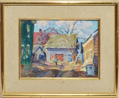 American Impressionist New England Town Landscape Oil Painting by Alex Poplaski