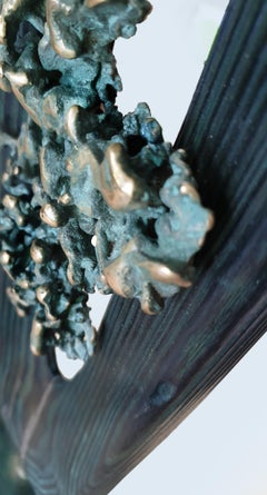 "Bronze Age" Triptych Sculpture Set, Unique Burnt Wood and Bronze Art