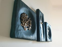 Bronze Age2. wall sculpture, triptych, wood and bronze