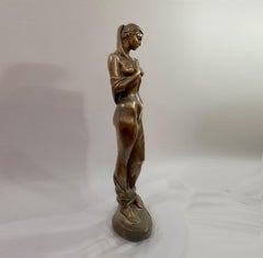 Girl at Waterfall Bronze Sculpture, Realist Style, Vintage, 1980s